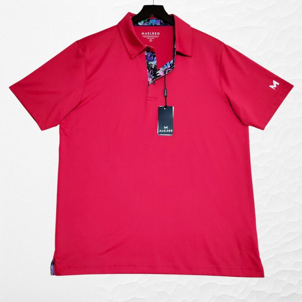 Maelreg Performance Golf Polo Men's MEDIUM Red Wicking UPF30+ Stretch NEW